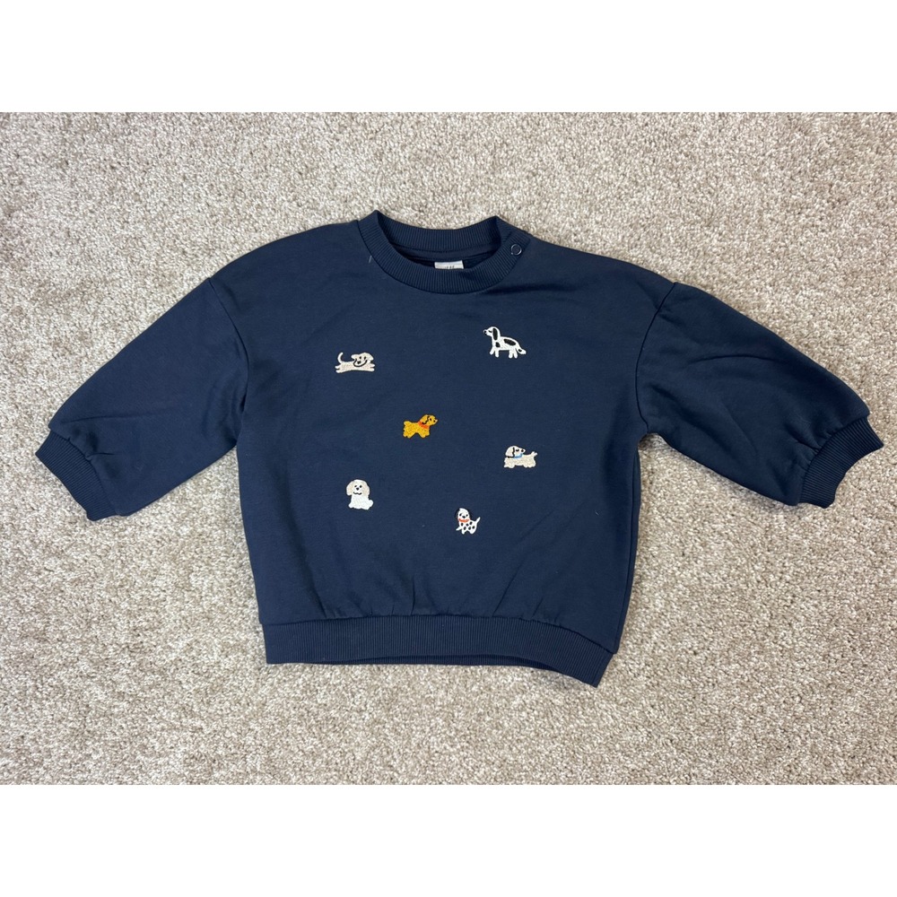 HM Baby Navy Blue Dog Embroidered Sweatshirt 12M Pullover Top